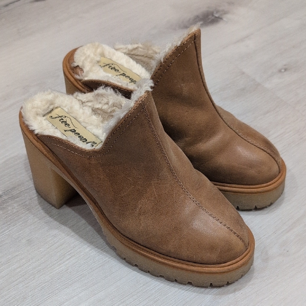 Free People Brown Shearling Lined Mules